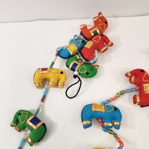 Fabric Elephant Garland Lot of 3 Bells Colorful Bright Chimes Indian Decoration - Picture 3 of 9